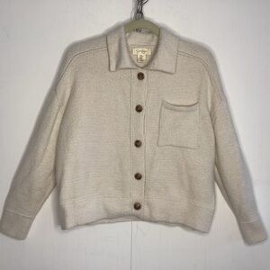 Jessica Simpson Button Front Ivory, Cream Boxy Soft Collared Cardigan Sz Large